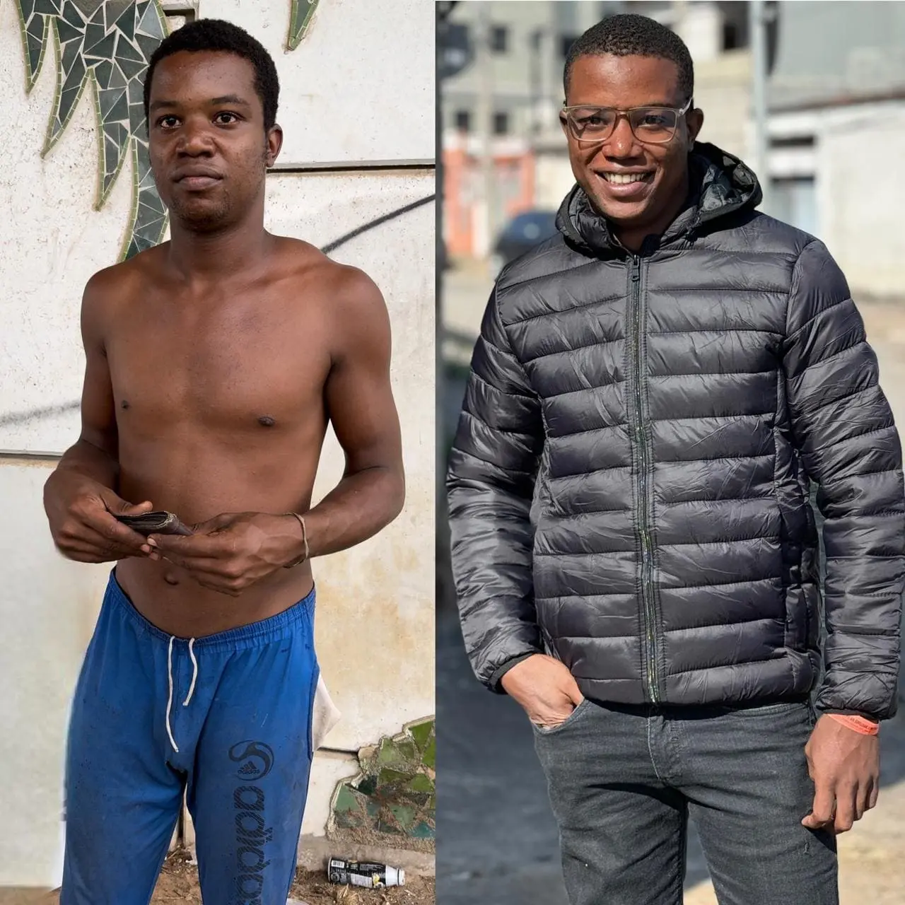 Foto do Antonio de antes e depois com Fritz Paixao